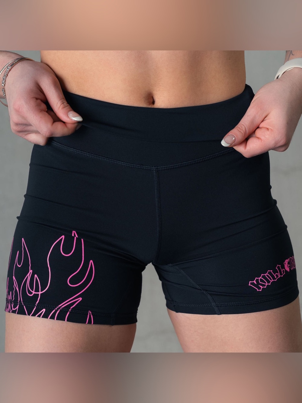 Kill Crew Black Bike Shorts with Pink Flame Graphic